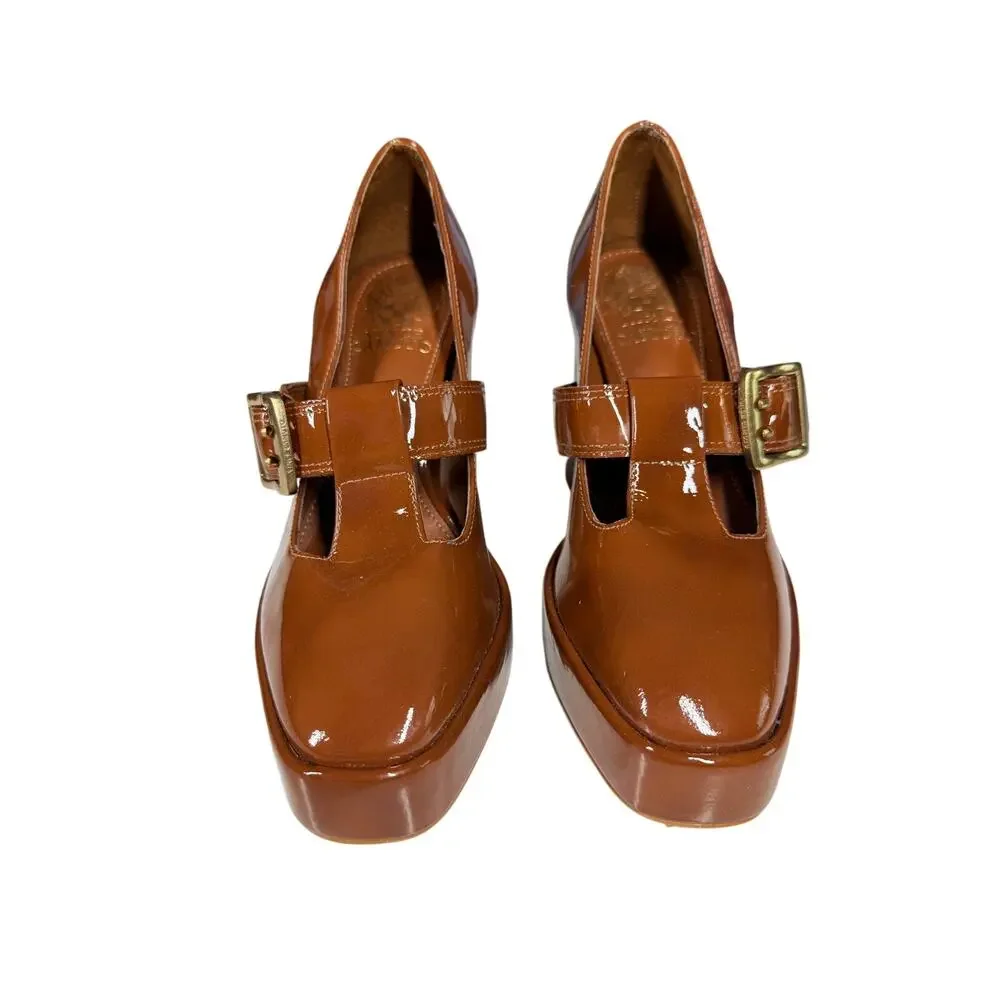 VINCE CAMUTO Marocean Platform Mary Jane Pump 6 Caramel Patent Leather Bratz